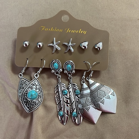 NWT 18 pair earrings silver and turquoise - Picture 3 of 4